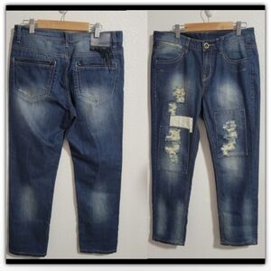 Ochirly distressed patch cropped jeans size small